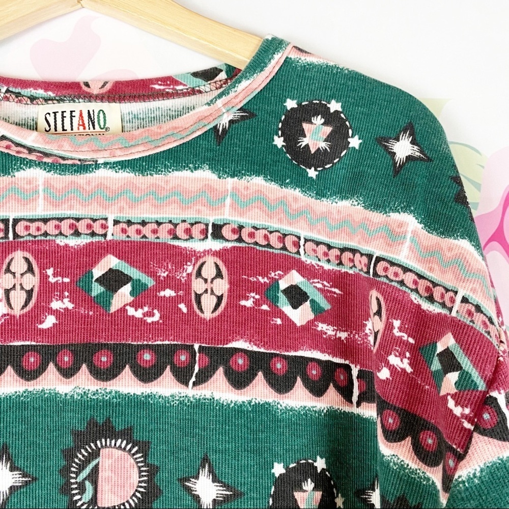 Vintage Stefano Geometric Long Sleeve Shirt M - Picture 3 of 8